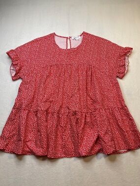 CHIC SOUL SIZE XL Red Printed Short Sleeve Peplum Women's Top